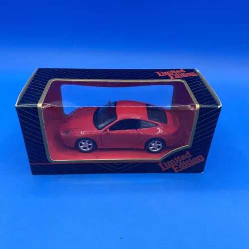 1/36 Porsche diecast model car in red, sealed display box with limited badge