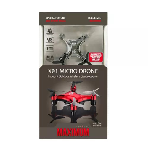 Mini micro drone package with red and black X01 quadcopter