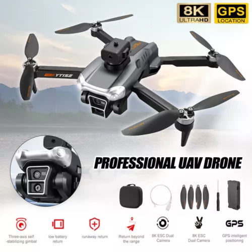 Foldable quadcopter drone with triple camera module and four propellers