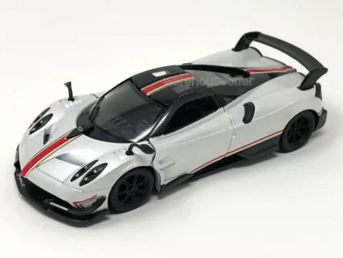 Kinsmart 1:38 Pagani Huayra BC diecast car in white with red/black livery, black wheels