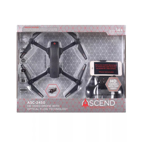Folding compact quadcopter video drone with HD 720P camera, black