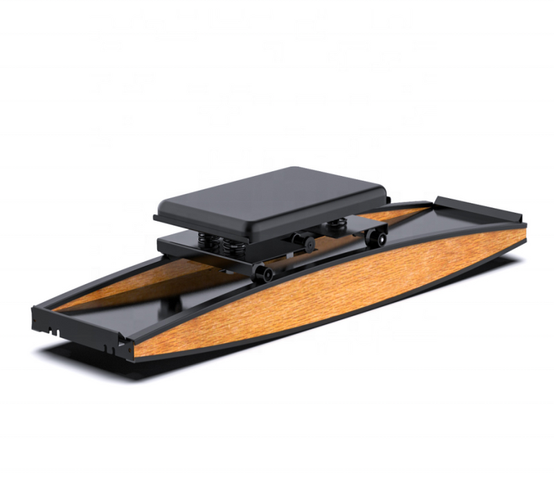Cardio ski training simulator with wood base and black sliding platforms