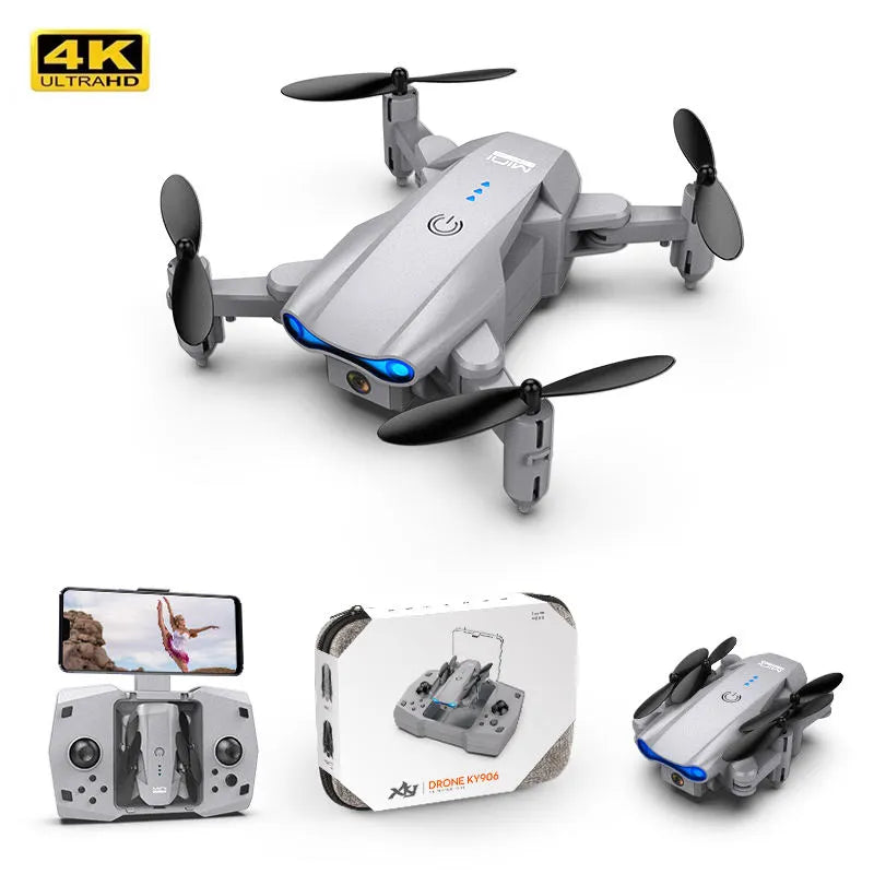 Mini foldable quadcopter drone with 4K camera, four propellers, controller
