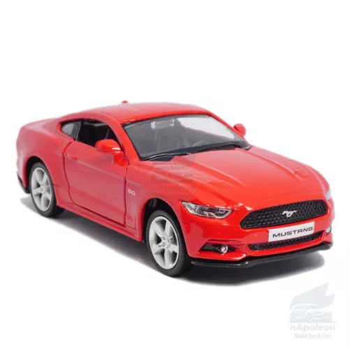 Red 1:36 scale Ford Mustang GT alloy diecast model car, front 3/4 view