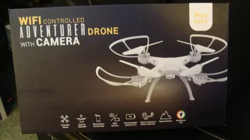 White quadcopter drone with camera, WiFi controlled