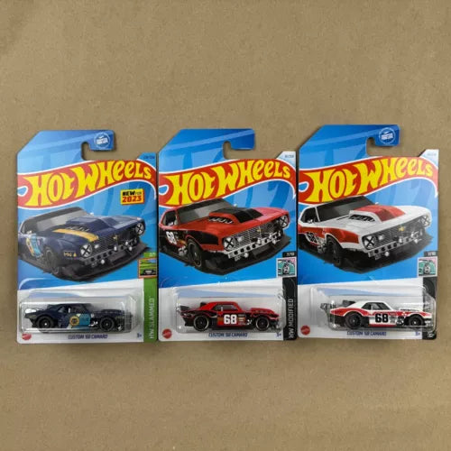 Hot Wheels 1:64 diecast car set in blister packs, three classic cars