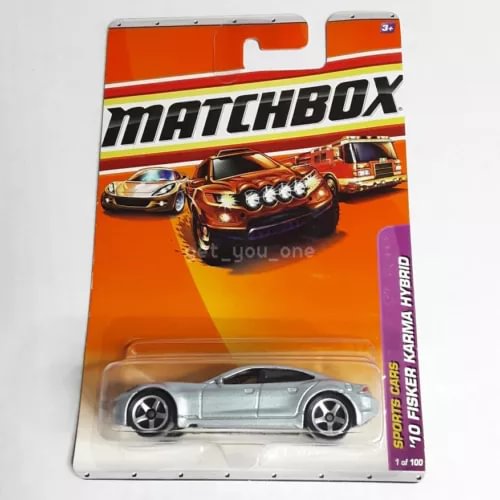 Silver Matchbox sports car diecast in clear blister package