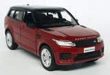 Red diecast SUV toy car with front grille, headlights, and side wheels