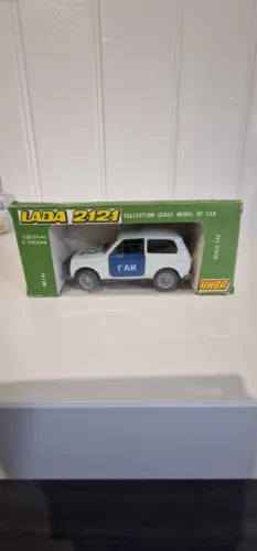 Die-cast LADA 2121 model car in green retail box with window