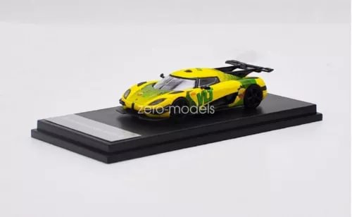 KOENIGSEGG diecast race car model, yellow and green with black base