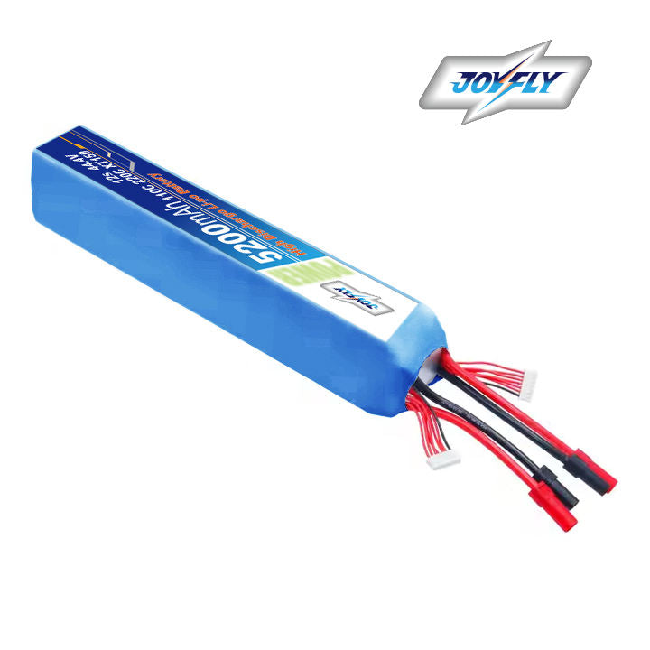 Blue drone battery pack with red and black wire leads