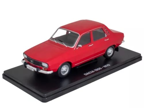 1:24 scale red diecast model car with open front view, on display base