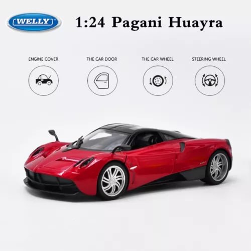 1:24 Pagani Huayra diecast model car, red with silver wheels