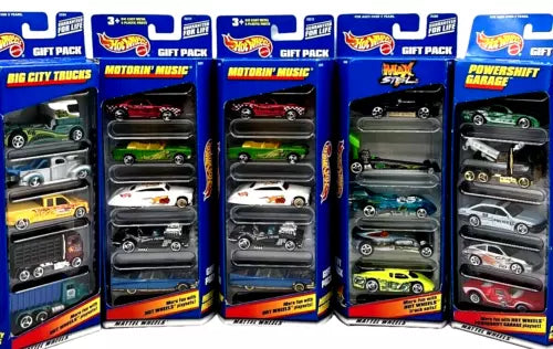 HOT WHEELS diecast vehicle gift pack with multiple cars and trucks in blue blister
