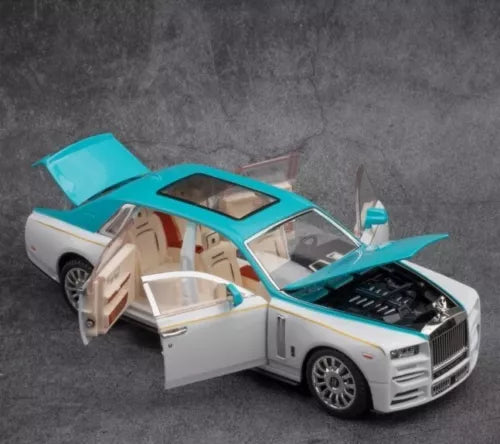 Rolls Royce Phantom Mansory diecast model car, 1:24, blue and white with open doors