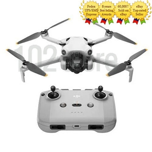 DJI Mini 4 Pro drone with four propellers and DJI RC-N2 controller with dual sticks
