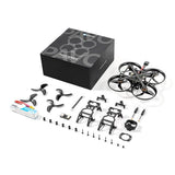 Mini quadcopter drone kit with frame, propellers, controller parts and spare screws