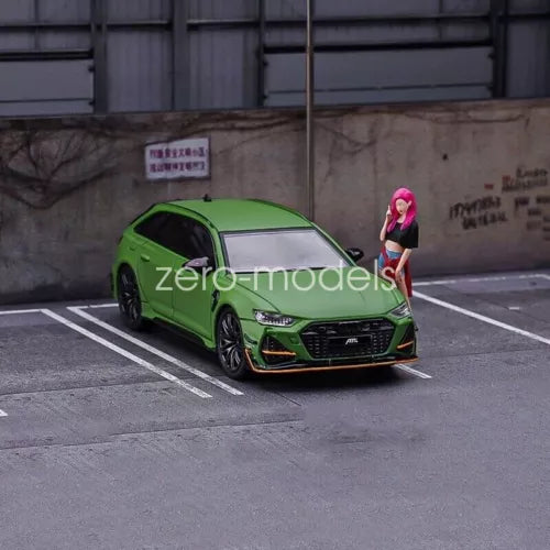 Green diecast RS6-R wagon racing model toy car with front view and figure