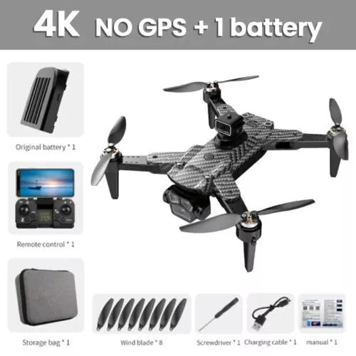 Camera toy drone with 4 propellers and remote control, battery, storage bag and charger