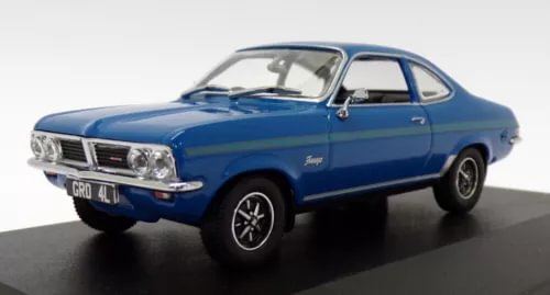 Oxford Diecast 1/43 diecast car model, blue coupe, front three-quarter view