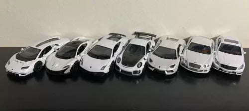 White diecast model car bundle, 7 cars in 1:36 scale lineup