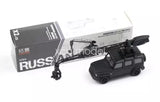 1:64 scale black diecast toy SUV with extended camera arm, side view