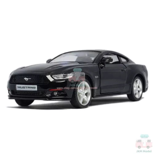 1:36 Ford Mustang GT diecast toy car, black front 3/4 view with chrome wheels