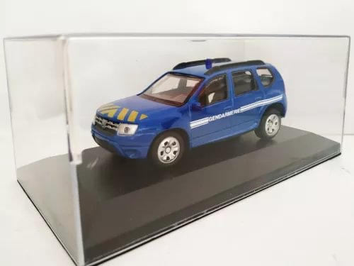Diecast police gendarmerie Dacia Duster model car, blue SUV in display box