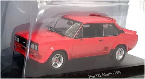 Red diecast car model with black windows, displayed in clear case