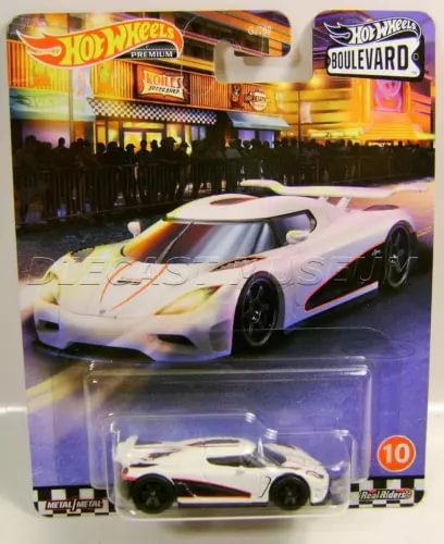 White sports car diecast model in clear blister on Hot Wheels Boulevard package