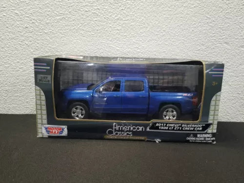 Blue 1/27 scale diecast pickup truck in display box, crew cab, Z71