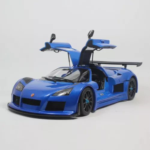 AUTOart diecast model car, blue sports car front three-quarter view, black accents