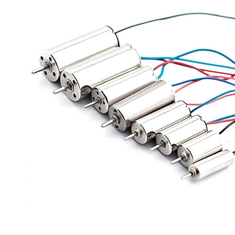 Mini DC hobby motors with metal body and red, blue, black wire leads