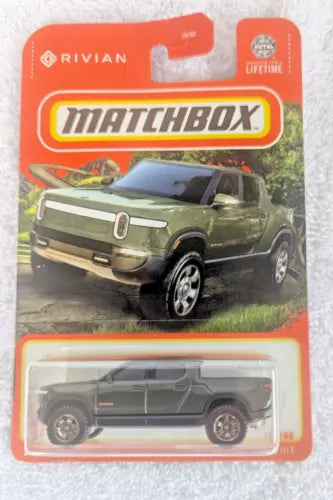 Green Matchbox diecast pickup truck in clear blister package, 17/100 series