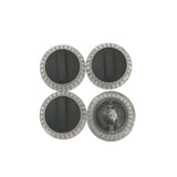 Set of four circular light protector covers, transparent rim with dark center pads