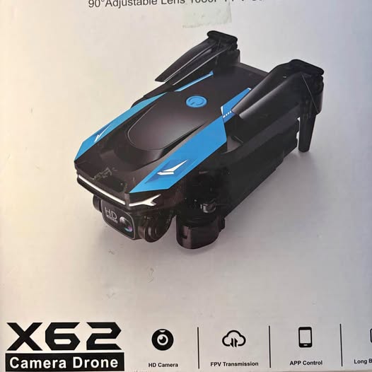 Black and blue camera drone with four rotors and foldable arms