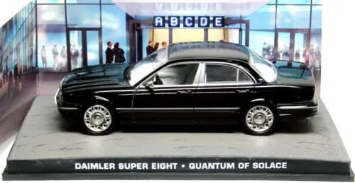 Black diecast car model with detailed chrome trim and wheels, 1:43 scale