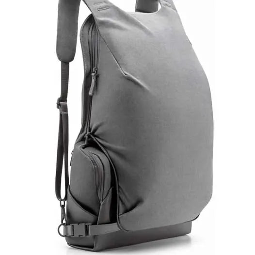 Gray and black drone backpack with front zip pocket and adjustable shoulder straps
