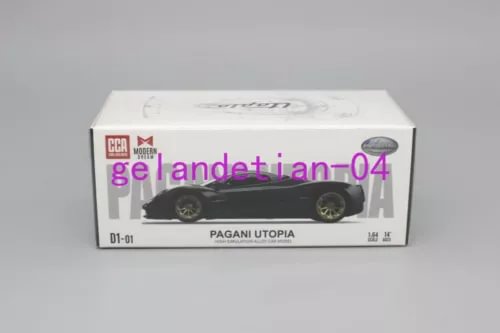1/64 scale black diecast Pagani Utopia model car in display box