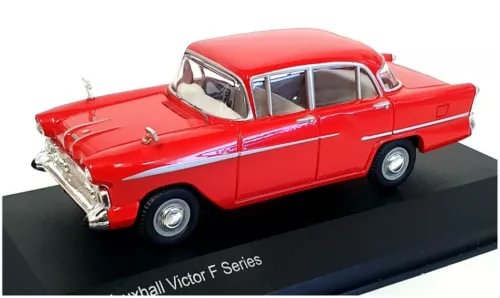 Red 1:43 scale diecast Vauxhall Victor F Series car model with chrome front