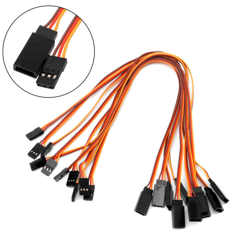 Twisted servo extension wire set with black male-to-female connectors, orange and red leads