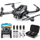 Foldable GPS 4K drone kit with controller, propellers, batteries, and carrying case