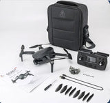 Drone accessories kit with compact black carrying case and quadcopter controller