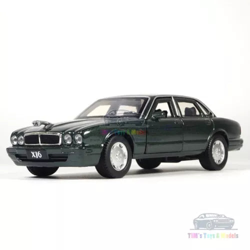 1/36 Jaguar XJ6 diecast model car toy, dark green/black sedan with chrome details