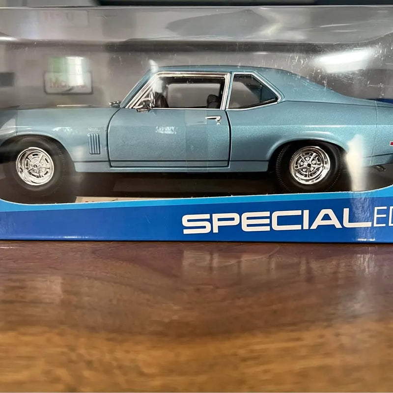 Light blue Chevrolet Nova SS 1:18 diecast model car, front three-quarter view