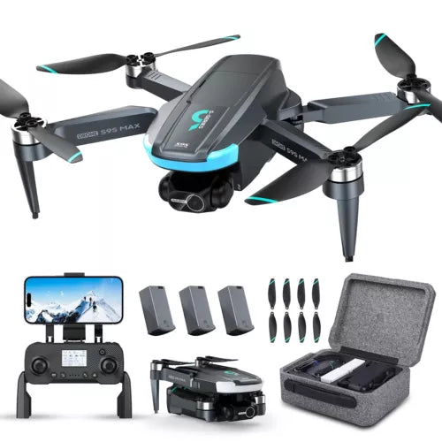 Foldable 2-axis gimbal drone with 4K camera, four propellers, blue-gray body