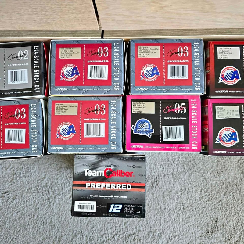 Diecast car boxes, NASCAR 1:24 Team Caliber Preferred labels