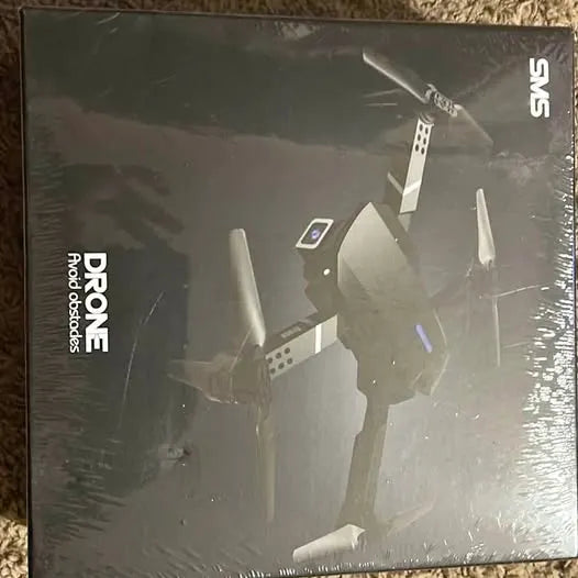 Drone retail box with illustrated white drone parts and vertical side branding