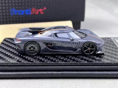 1:64 scale grey racing sports diecast resin car, front 3/4 view