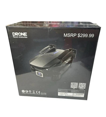 Foldable quadcopter drone with 4K camera, sealed retail box, gray design